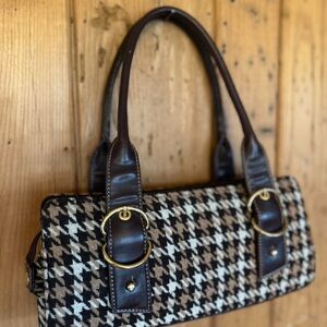 APT. 9 Brown and black houndstooth shoulder bag with black leather handles